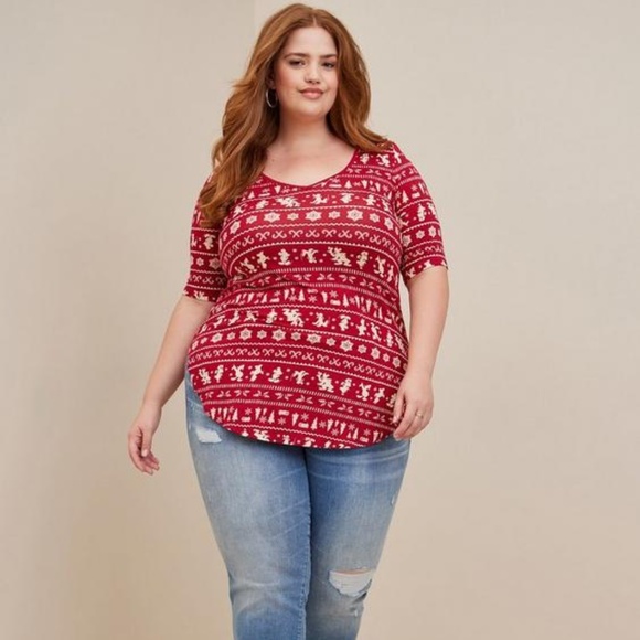 Torrid Disney Tunic - Super Soft Disney Mickey & Friends Holiday Fair Isle Red - Picture 2 of 8